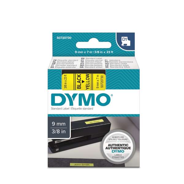 DYMO S0720730 - картридж D1 с лентой (желтая, шрифт черный), 9 мм х 7 м (5 штук в упаковке)