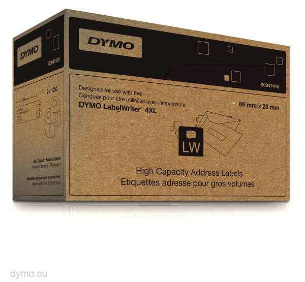 DYMO S0947410 - этикетки адресные для LabelWriter 4XL, 89х28 мм, 1050 шт/рул (2 рулона в упаковке) (акция)