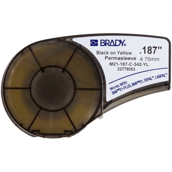 Brady M21-187-C-342-YL - лента с термоусадочной трубкой, 8.5mm/2.10m (d3.8mm) (черный на желтом)