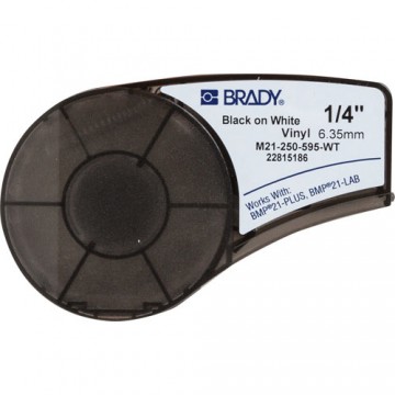 Brady M21-250-595-WT - лента виниловая, 6.35mm/6.4m (черный на белом)