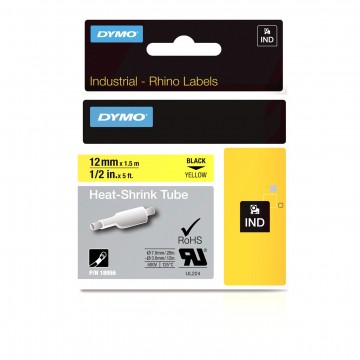 DYMO Rhino S0718310 (18056) - картридж с термоусадочной трубкой (желтая), 12 мм x 1,5 м (5 штук в упаковке)