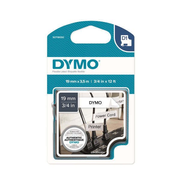 DYMO S0718050 - картридж D1 с нейлоновой лентой (белая), 19 мм х 3,5 м (5 штук в упаковке)