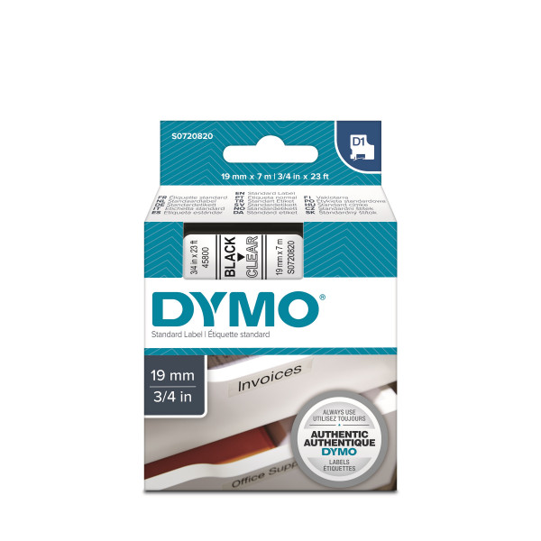 DYMO S0720820 - картридж D1 с лентой (прозрачная), 19 мм х 7 м (5 штук в упаковке)