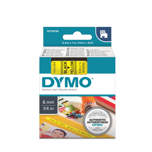DYMO S0720790 - картридж D1 с лентой (желтая), 6 мм х 7 м (5 штук в упаковке)