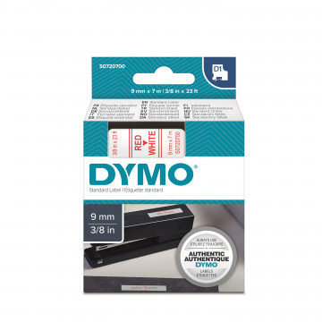 DYMO S0720700 - картридж D1 с лентой (белая), шрифт красный, 9 мм х 7 м (5 штук в упаковке)