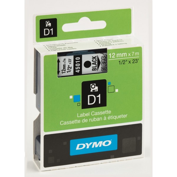 DYMO S0720500 - картридж D1 с лентой (прозрачная), 12 мм х 7 м (5 штук в упаковке)