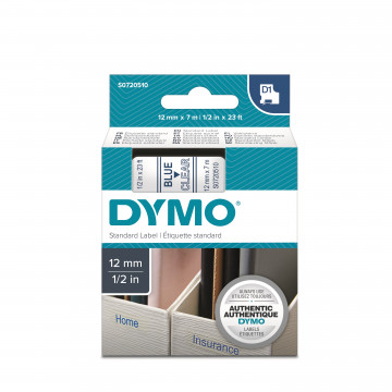 DYMO S0720510 - картридж D1 с лентой (прозрачная), шрифт голубой, 12 мм х 7 м (5 штук в упаковке)