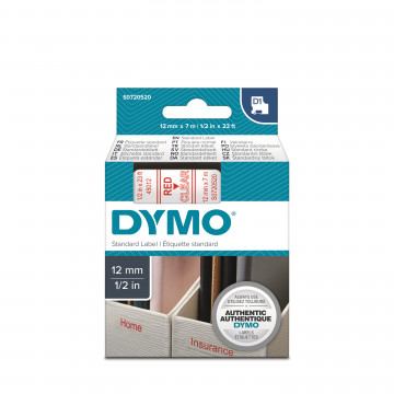 DYMO S0720520 - картридж D1 с лентой (прозрачная), шрифт красный, 12 мм х 7 м (5 штук в упаковке)