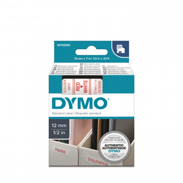 DYMO S0720550 - картридж D1 с лентой (белая), шрифт красный, 12 мм х 7 м (5 штук в упаковке)