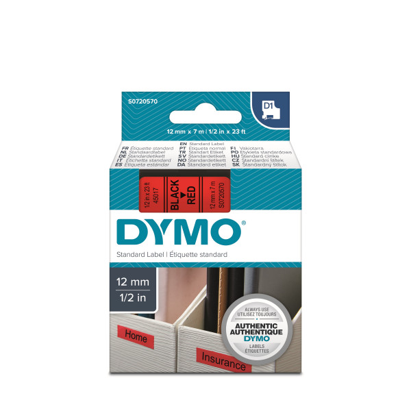 DYMO S0720570 - картридж D1 с лентой (красная), 12 мм х 7 м (5 штук в упаковке)