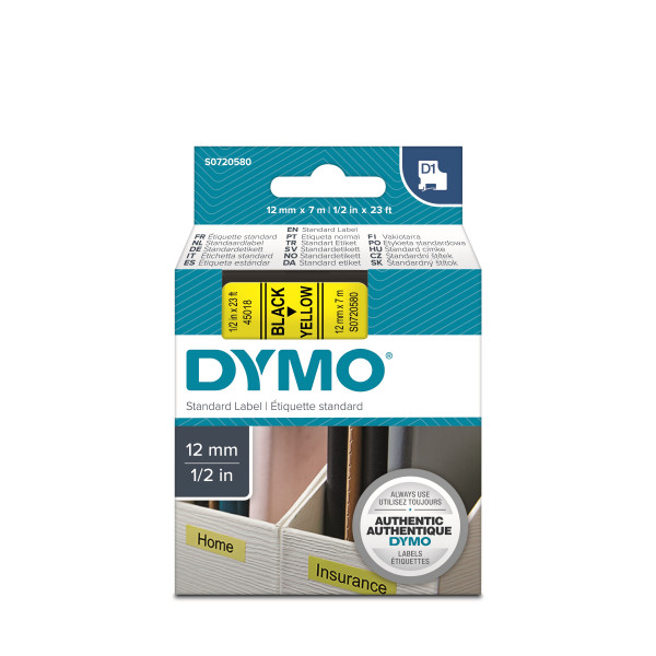 DYMO S0720580 - картридж D1 с лентой (желтая), 12 мм х 7 м (5 штук в упаковке)