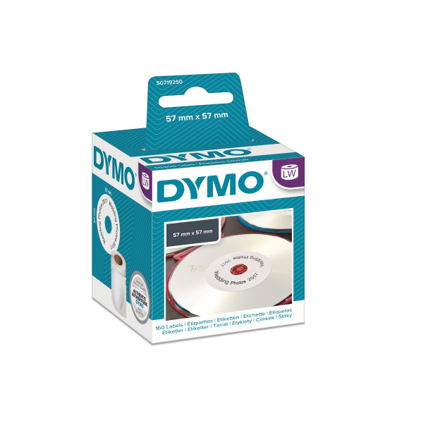 DYMO S0719250/14681 - этикетки для CD/DVD, белые, диаметр 57 мм, 160 шт/рул (6 рулонов в упаковке)